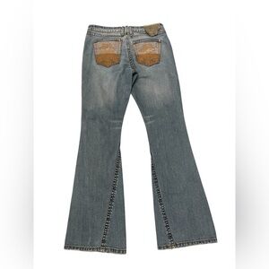 Industrial Cotton Y2K Low Rise Flare Embroidered Blue Denim Jeans Junior Size 13